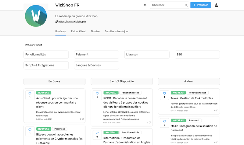 centre de suggestions wizishop