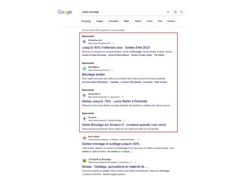 google ads solde bricolage