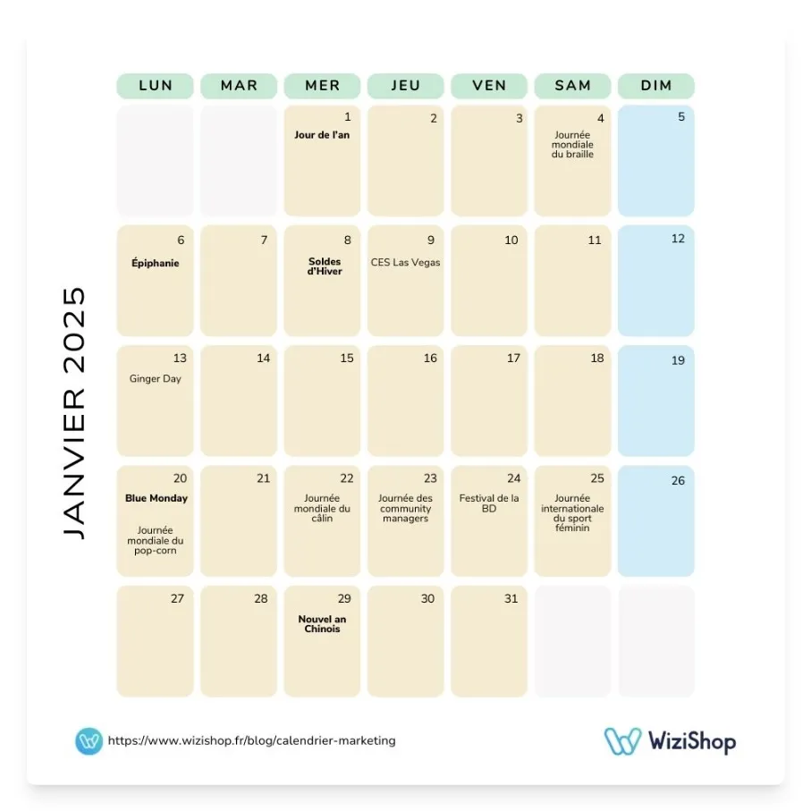 Calendrier marketing janvier 2025