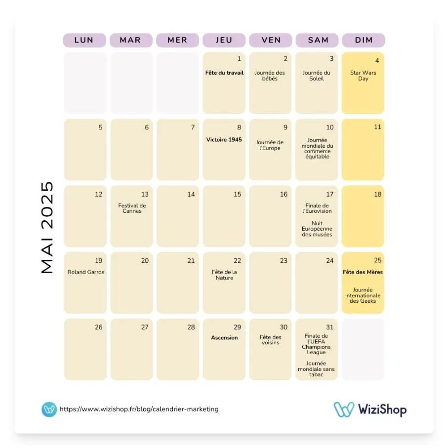 Calendrier marketing mai 2025