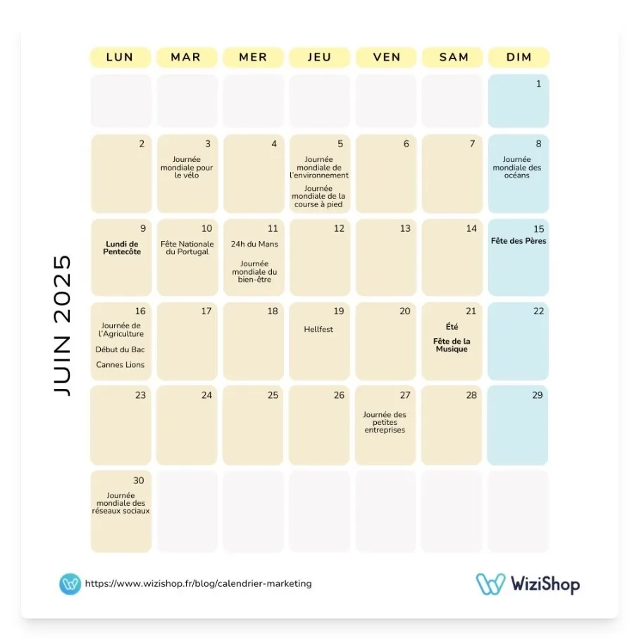 Calendrier marketing juin 2025