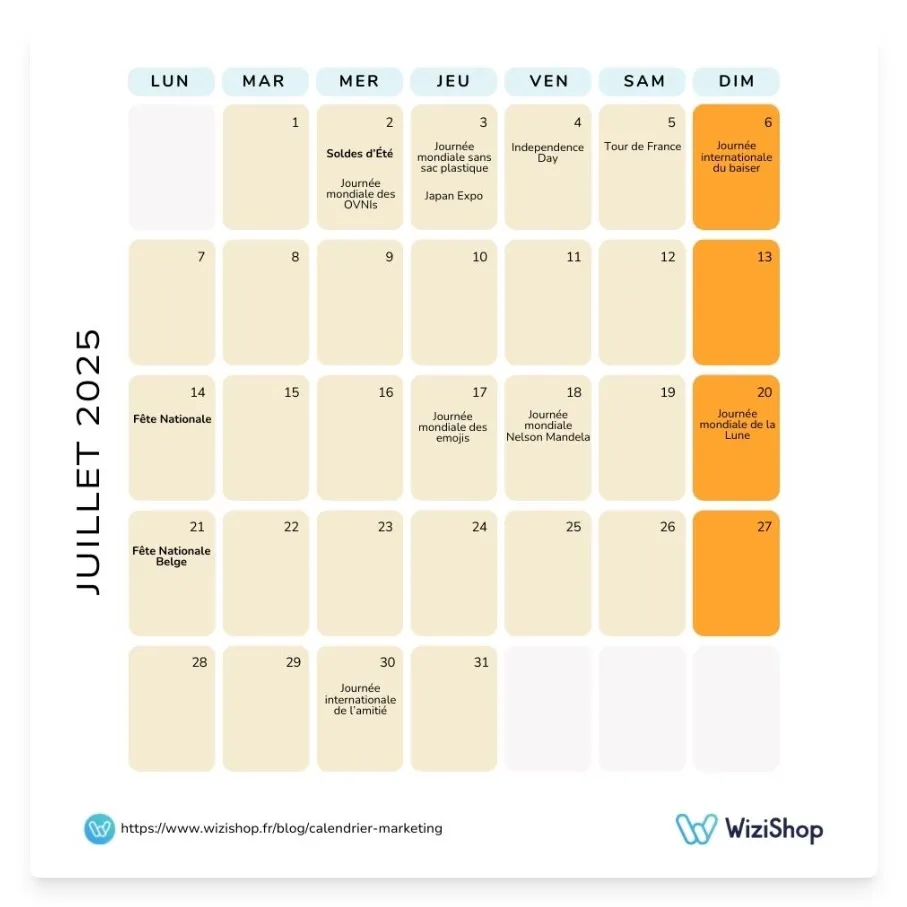 Calendrier marketing juillet 2025