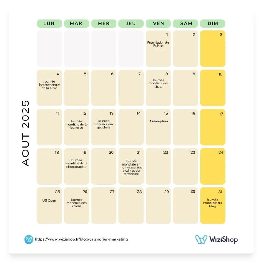 Calendrier marketing août 2025