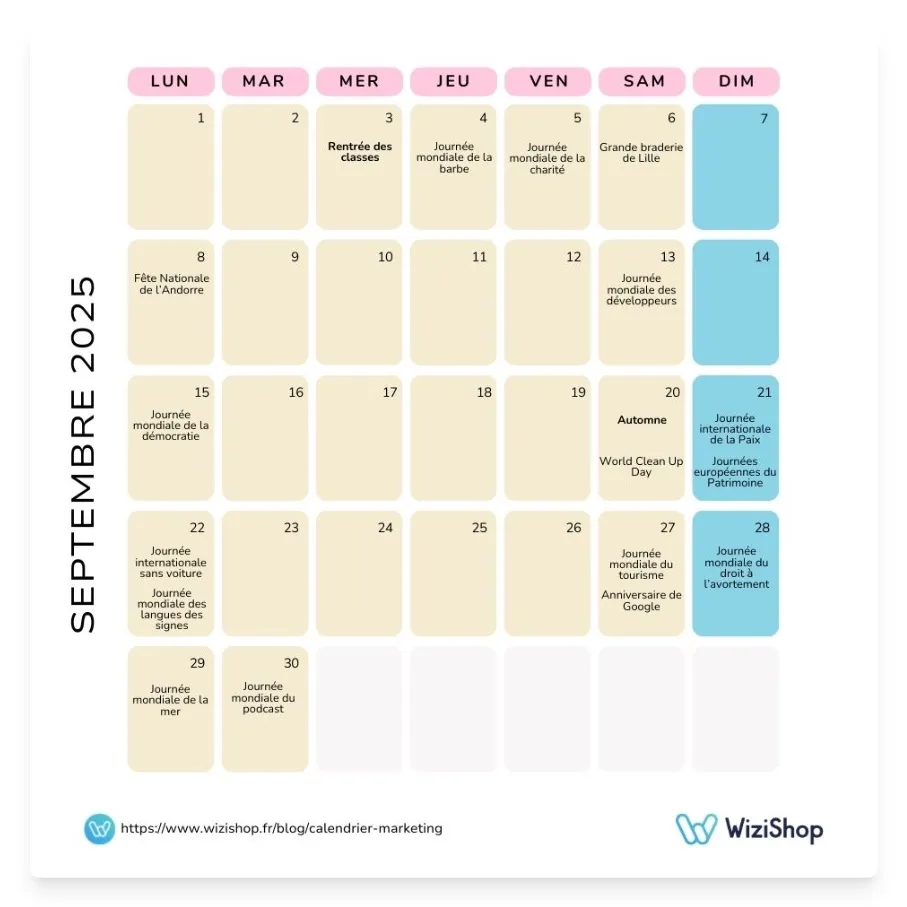 Calendrier marketing septembre 2025