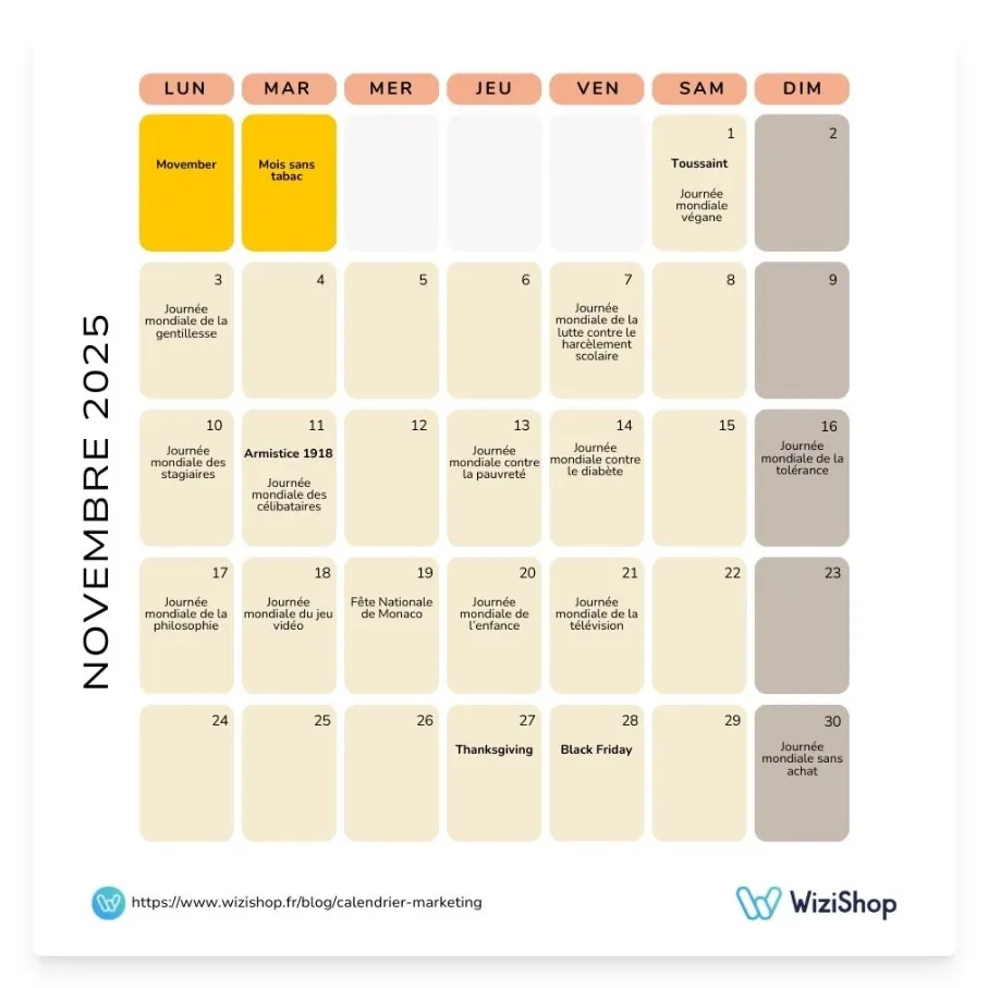 Calendrier marketing novembre 2025