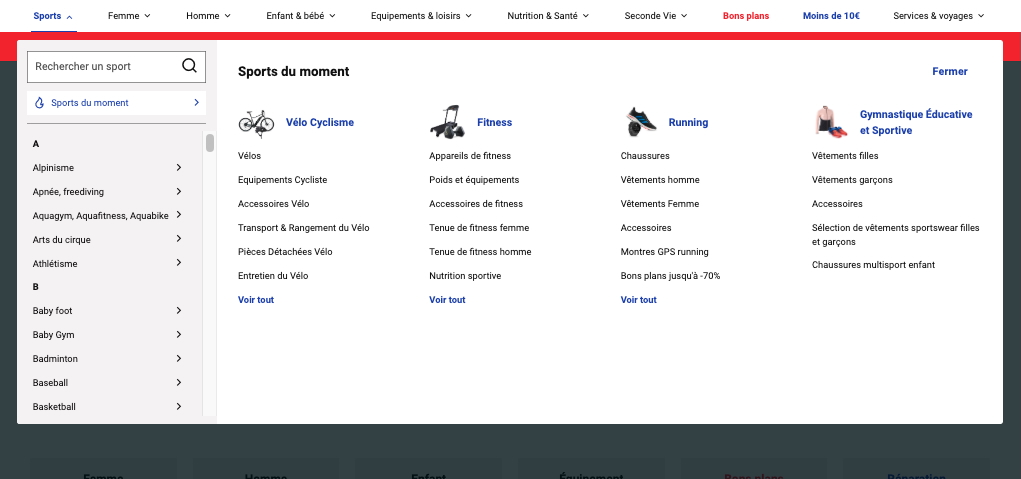 decathlon menu