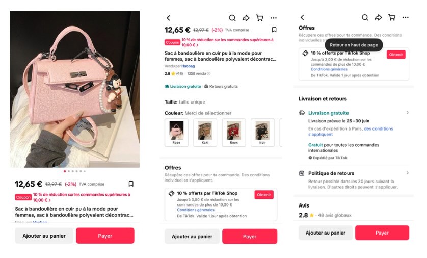 tiktok shop fiche produit