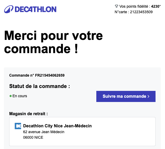 Confirmation de commande