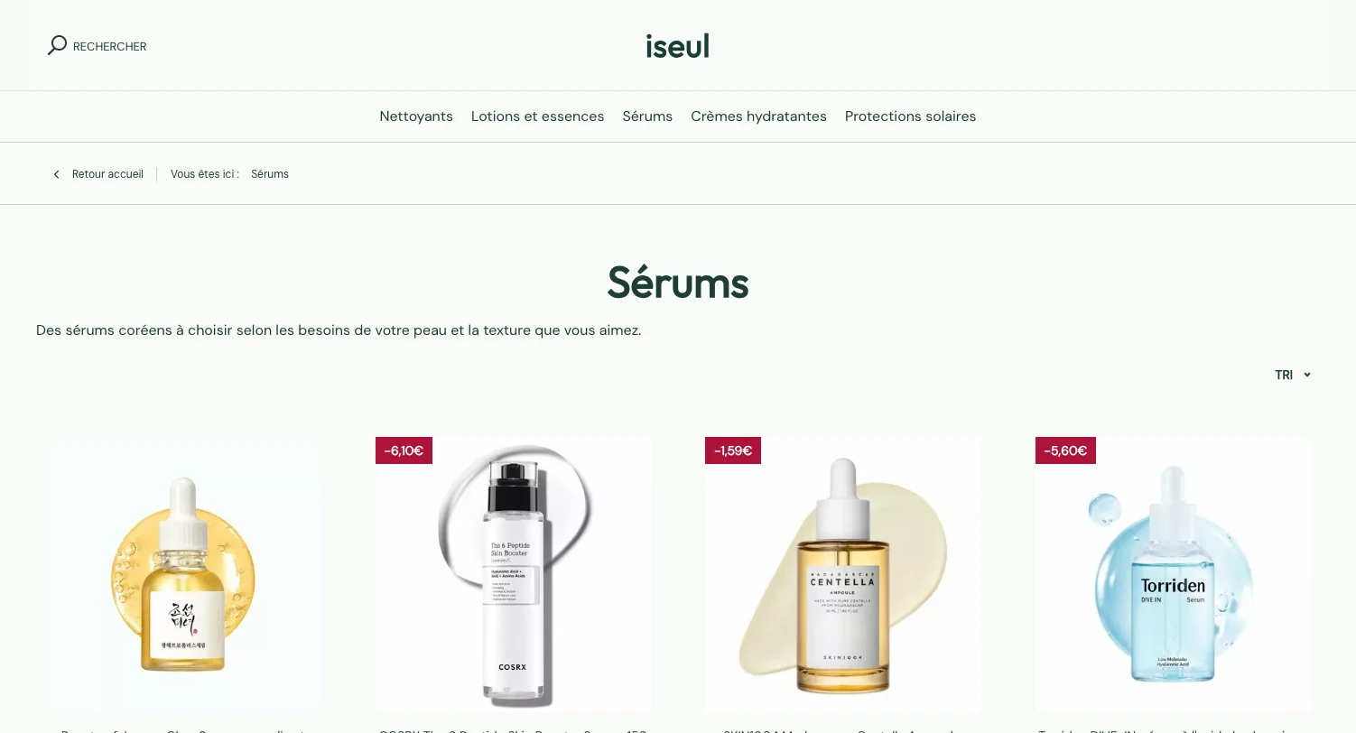 Page catégorie Sérums de la boutique Iseul