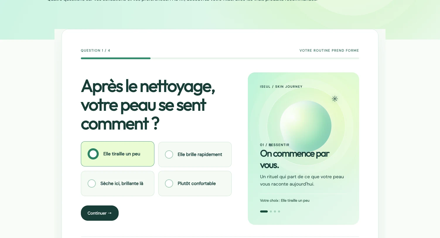 Première question du diagnostic de peau d’Iseul sur la sensation de la peau après le nettoyage