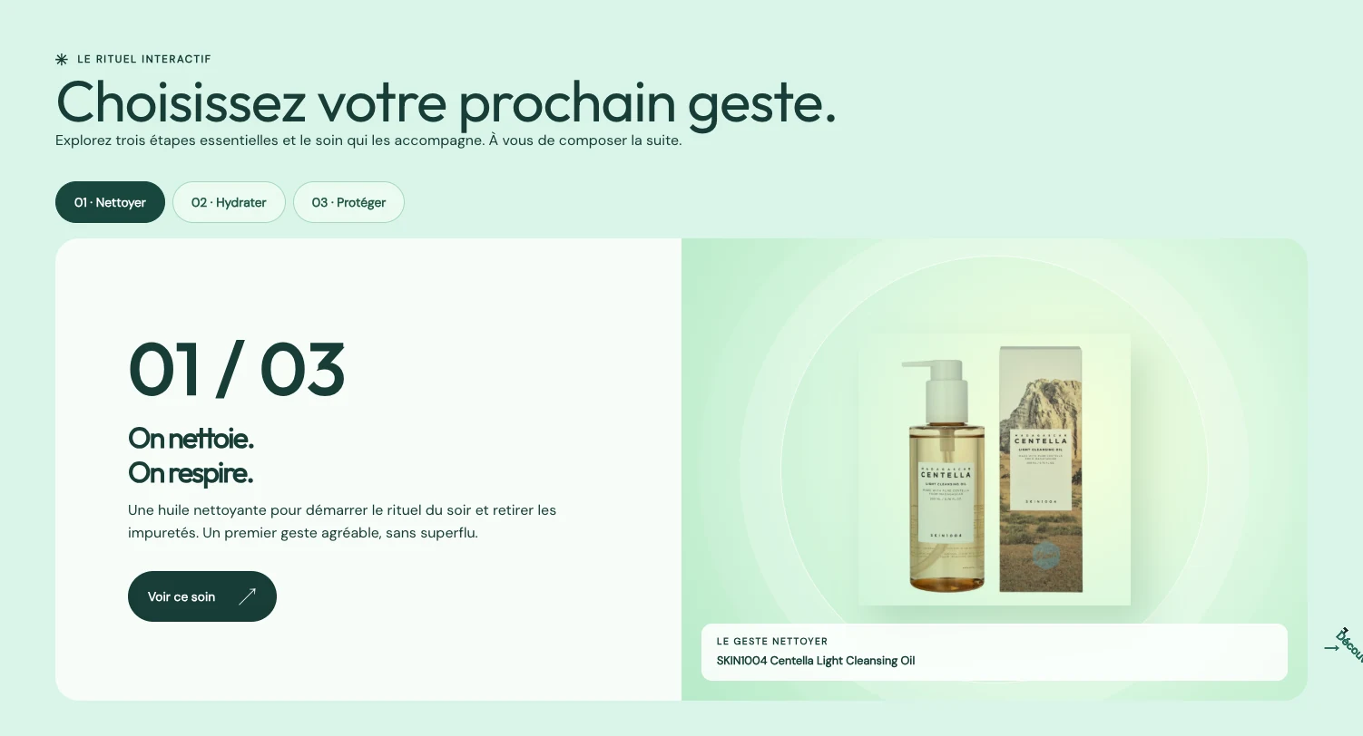 Rituel interactif en trois gestes sur la page d’accueil d’Iseul
