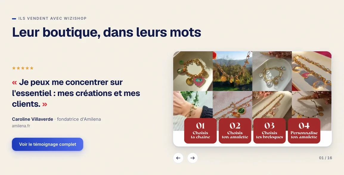 Témoignage de Caroline Villaverde, fondatrice de la boutique de bijoux Amilena créée avec WiziShop