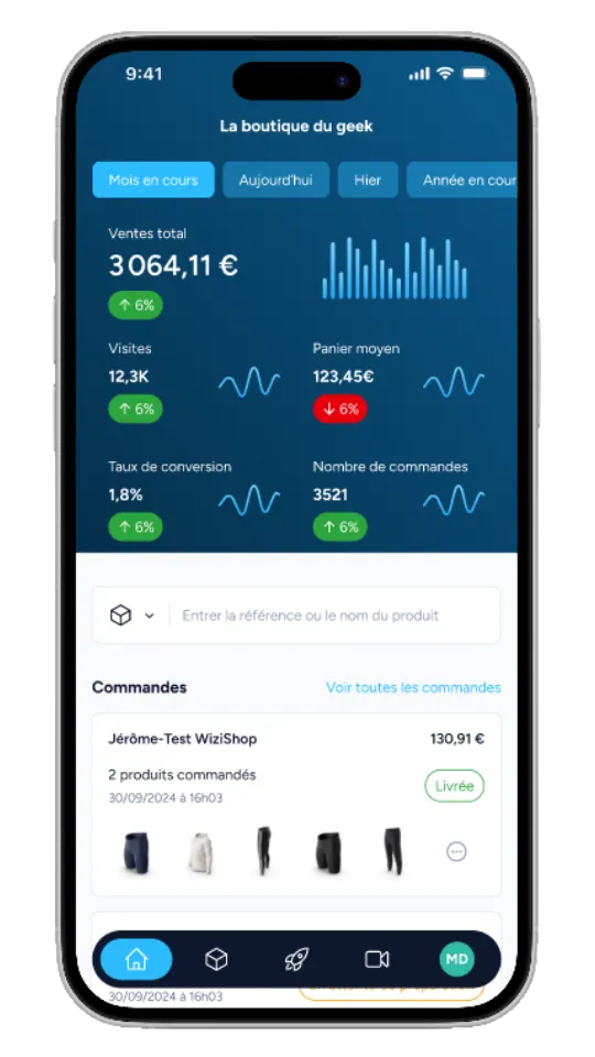 L’application mobile WiziShop : statistiques de la boutique et dernières commandes
