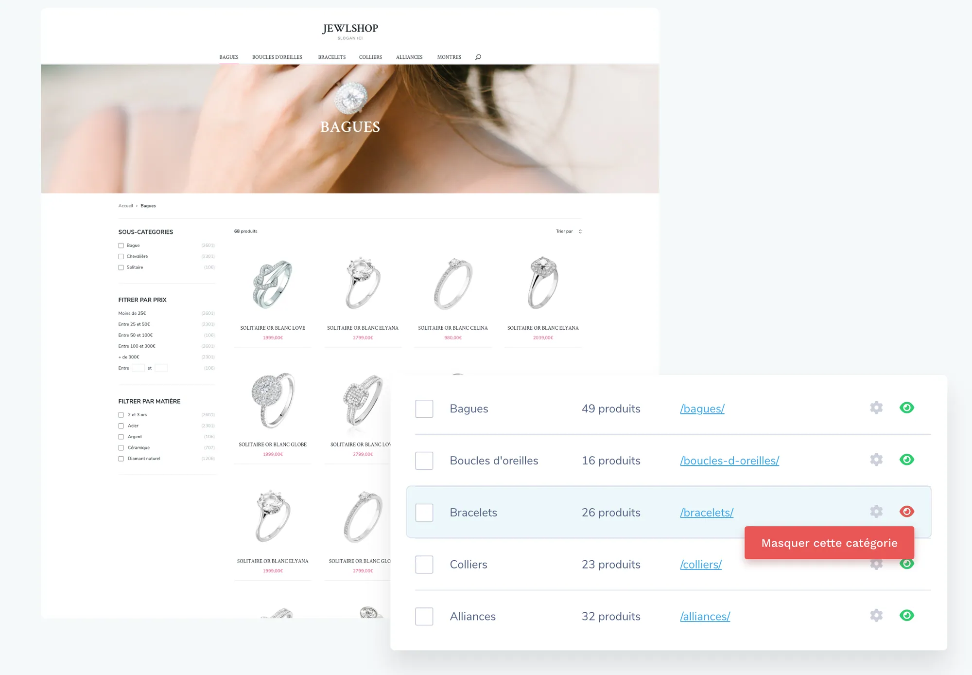 Catégories masquées dans l’administration WiziShop