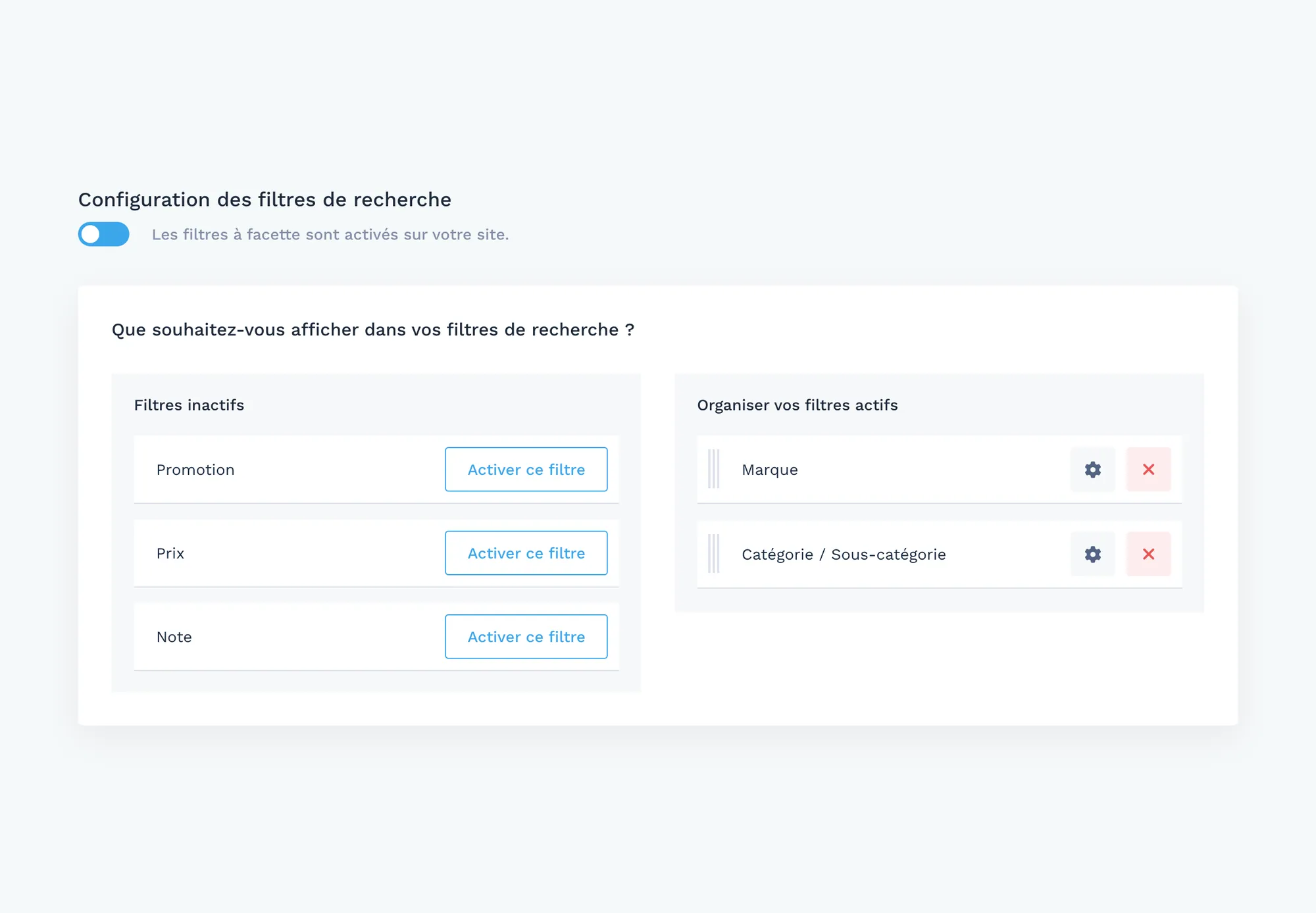 Filtres à facettes dans l’administration WiziShop