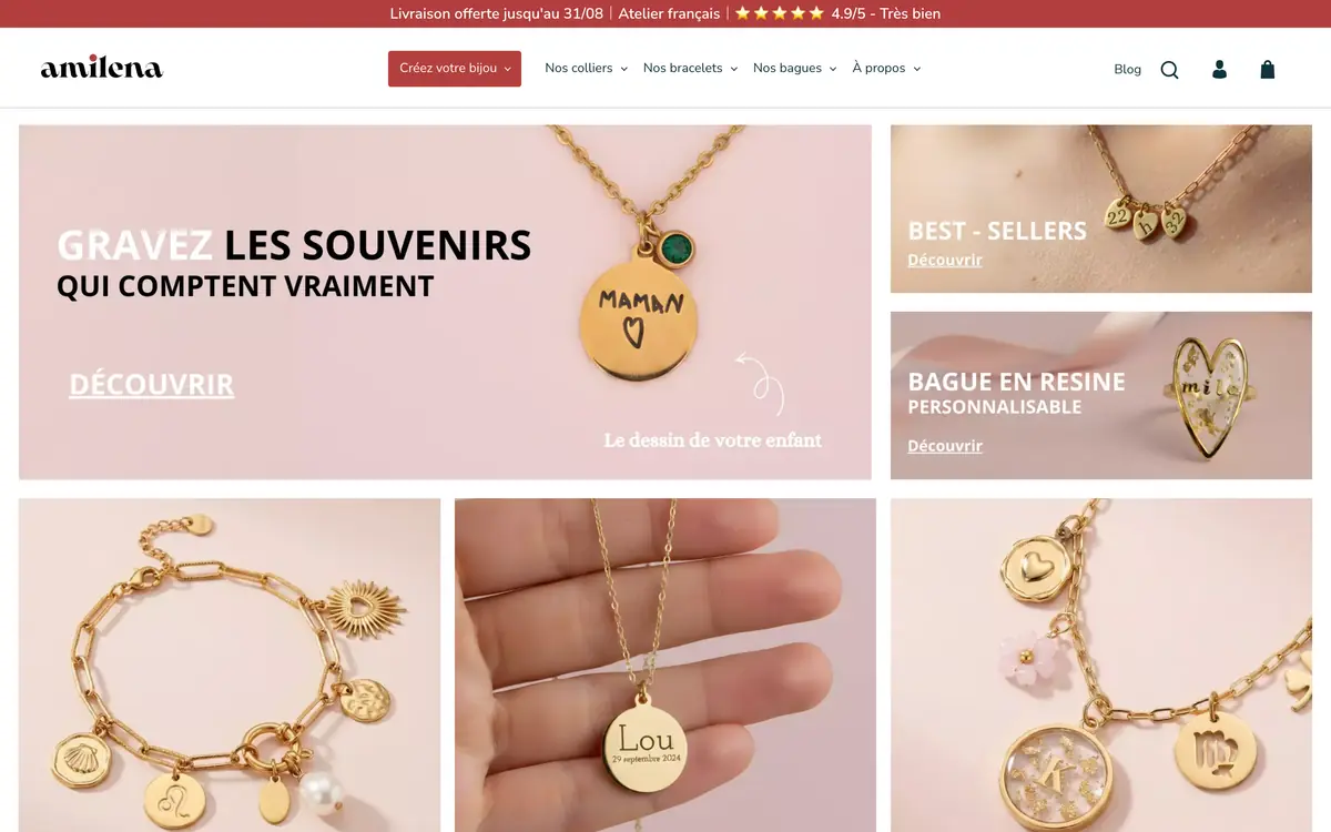 Page d'accueil de la boutique Amilena