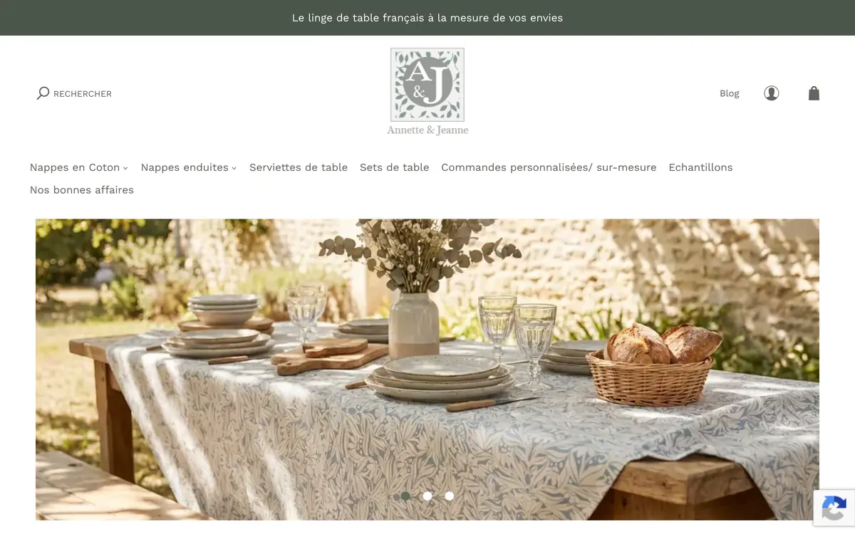 Page d'accueil de la boutique Annette & Jeanne