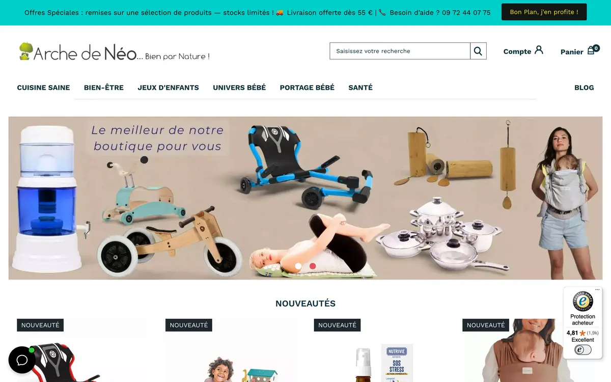 Page d'accueil de la boutique Arche de Néo