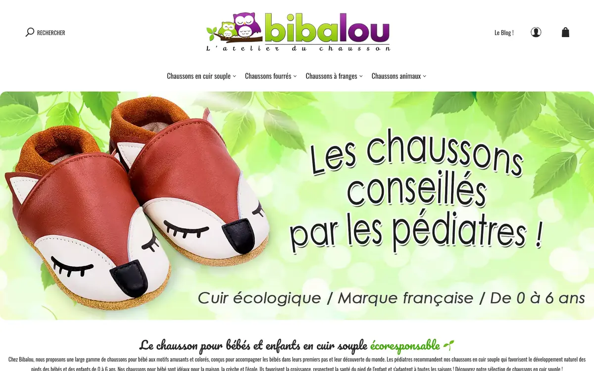 Page d'accueil de la boutique Bibalou