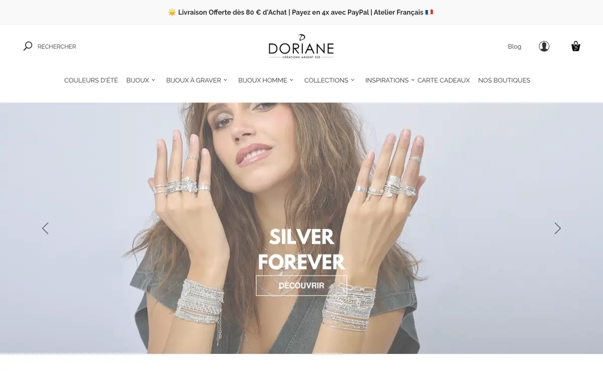 Page d'accueil de la boutique Doriane Bijoux
