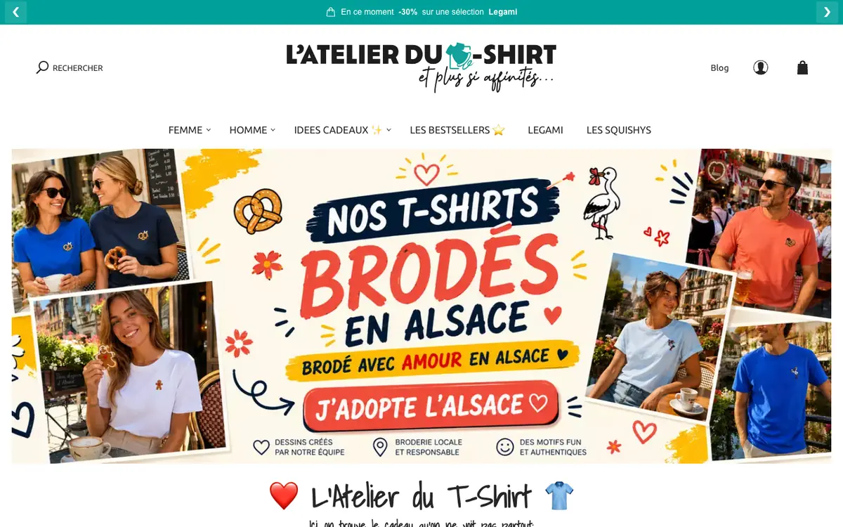 Page d'accueil de la boutique L'Atelier du T-shirt