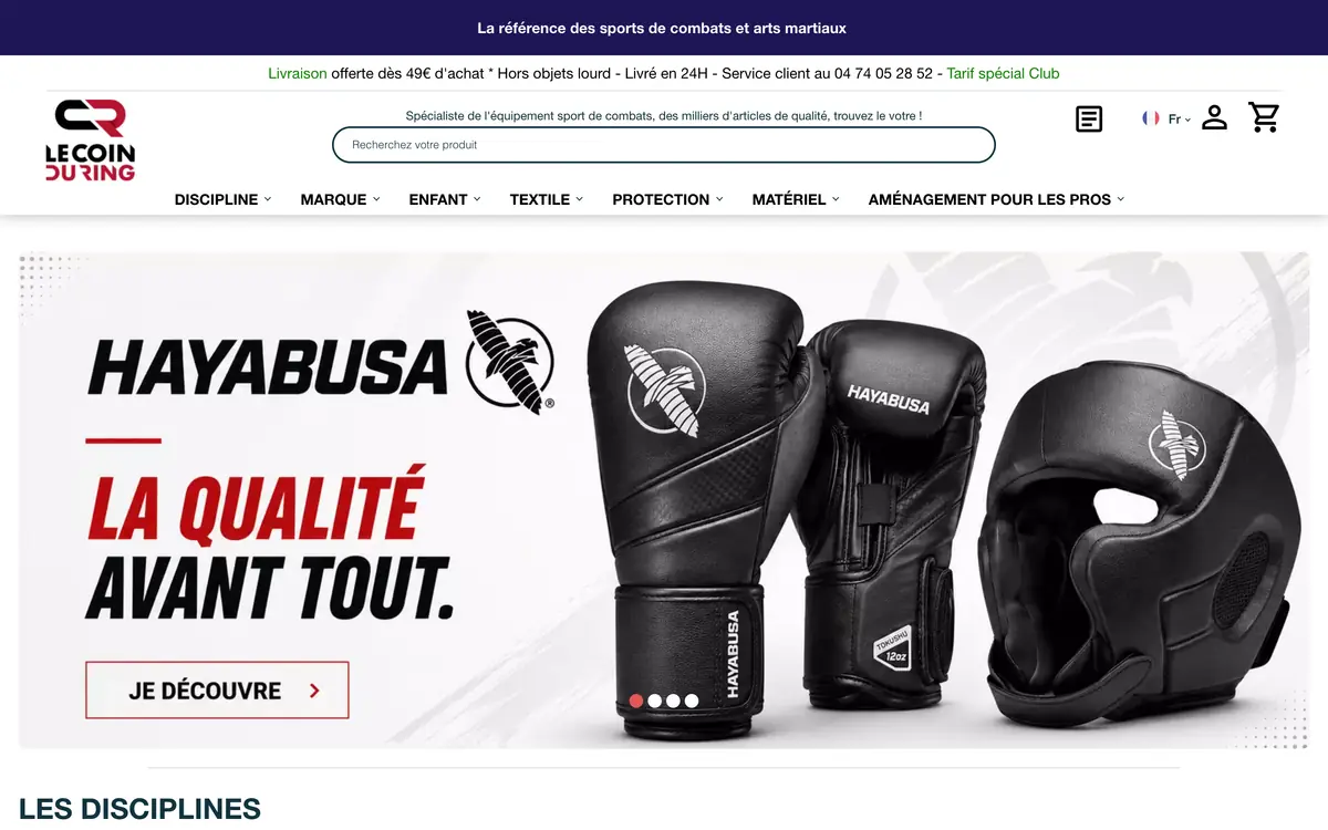 Page d'accueil de la boutique Le Coin du Ring