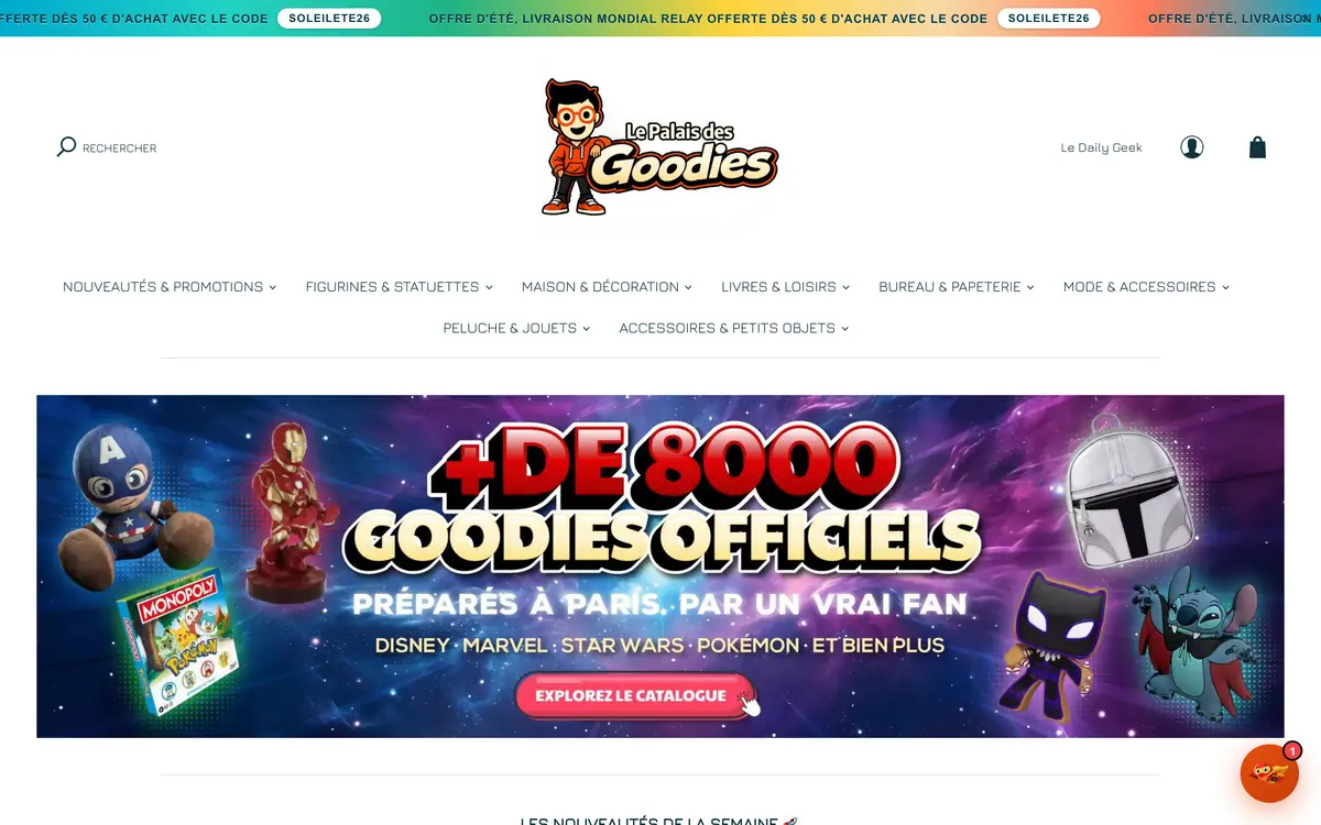 Page d'accueil de la boutique Le Palais des Goodies