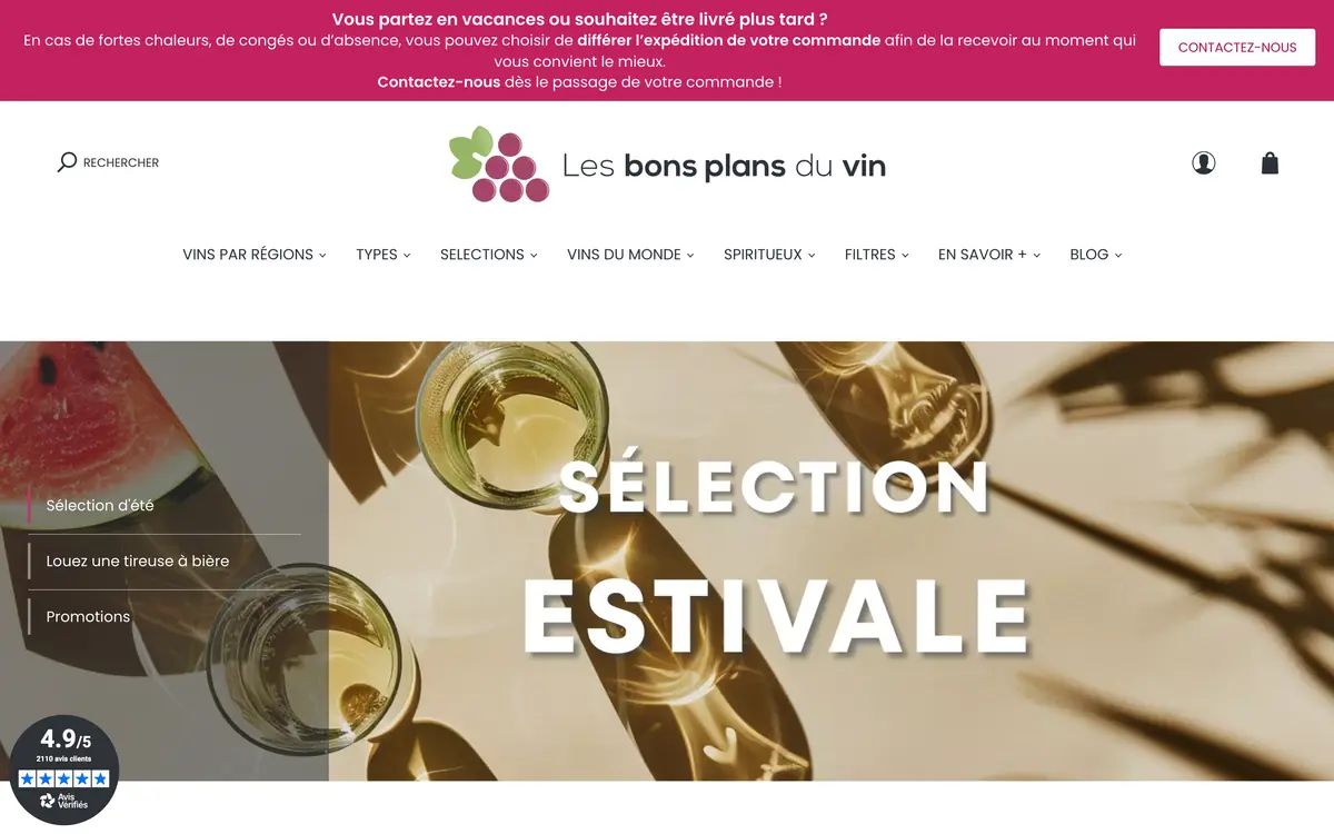 Page d'accueil de la boutique Les Bons Plans du Vin