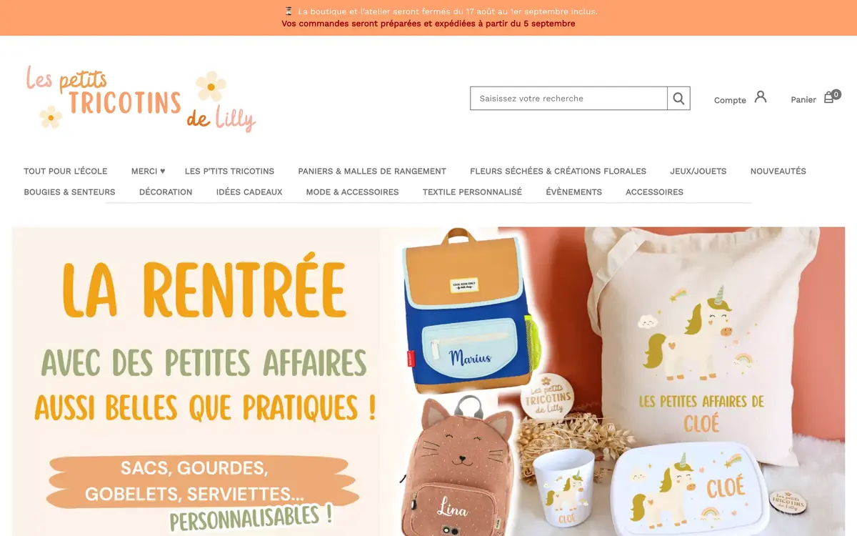 Page d'accueil de la boutique Les Petits Tricotins de Lilly