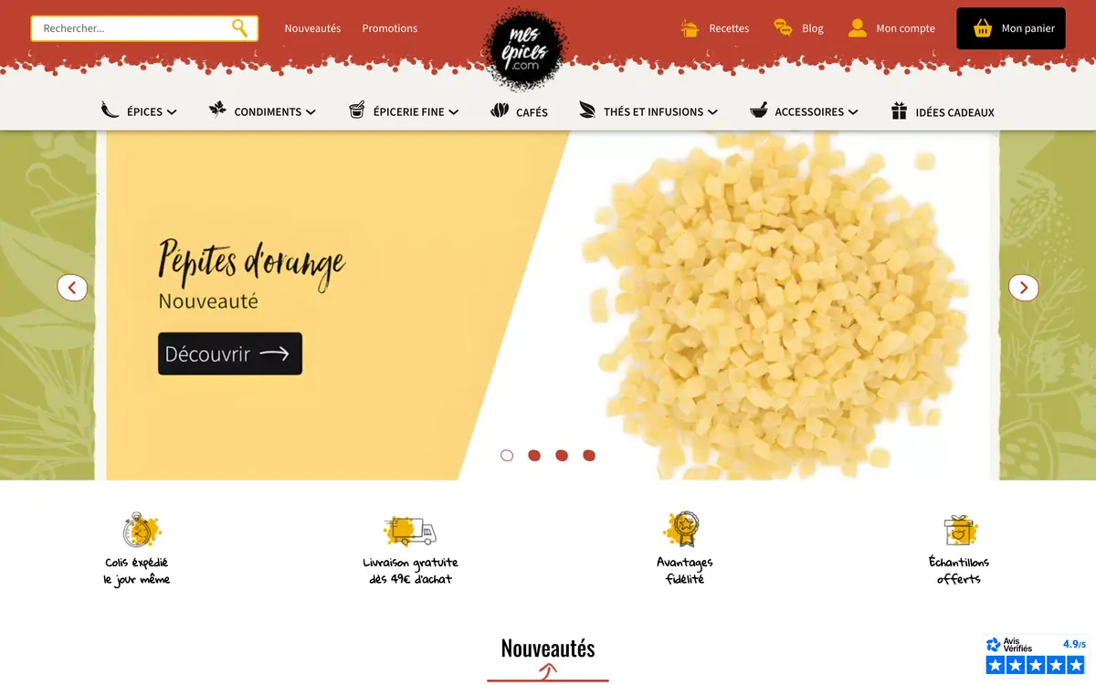 Page d'accueil de la boutique Mes Épices