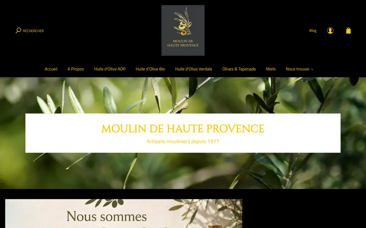 Page d'accueil de la boutique Moulin de Haute Provence