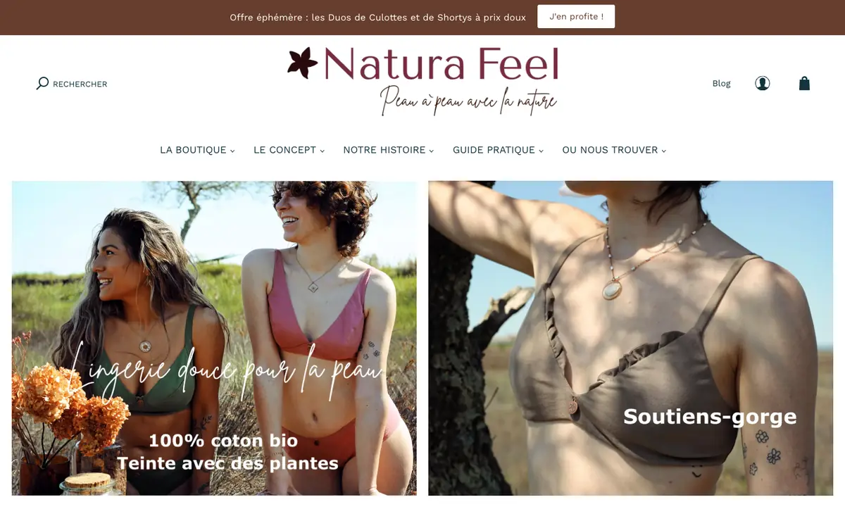 Page d'accueil de la boutique Natura Feel