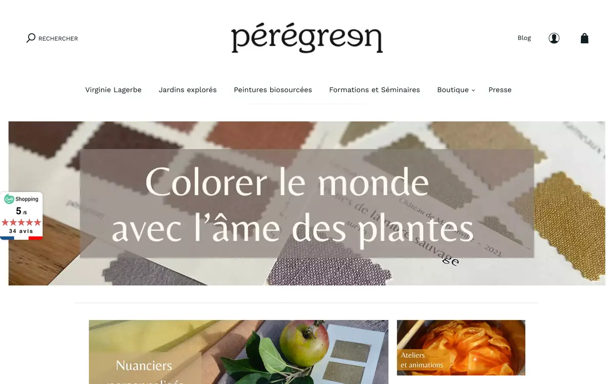 Page d'accueil de la boutique Pérégreen