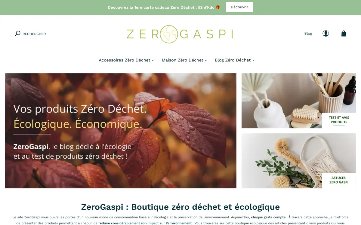 Page d'accueil de la boutique ZeroGaspi